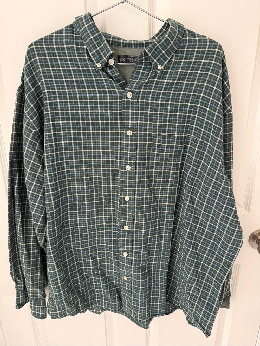 Arrow Men's Teal and White Plaid Button-Down Shirt 3XLT
